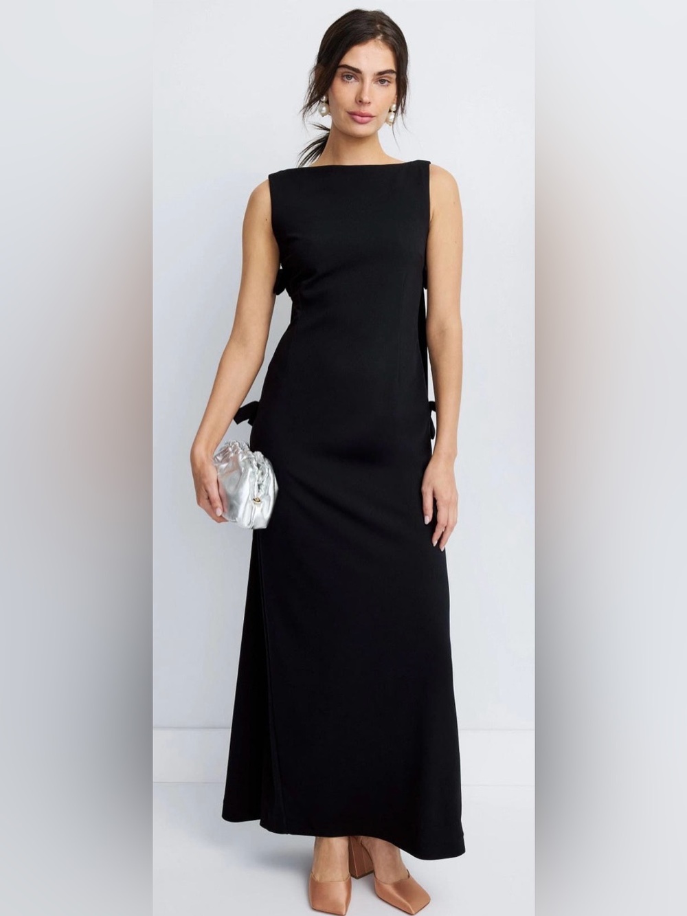 Sleek Black Boatneck Maxi Dress